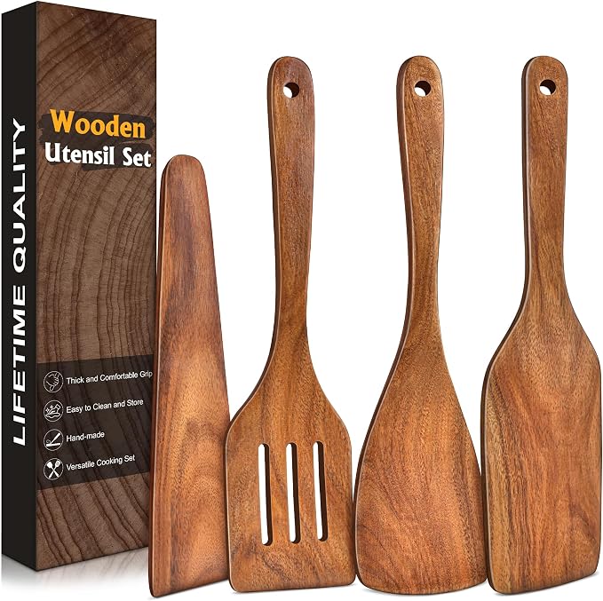 4Pcs Wooden Spatula for Cooking, Acacia Wooden Spatula for Kitchen Use by Unknown