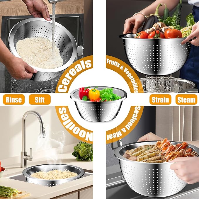 Mixing Bowls with Airtight Lids Set, 4 Stainless Steel Bowls Nesting Bowls & - Image 3