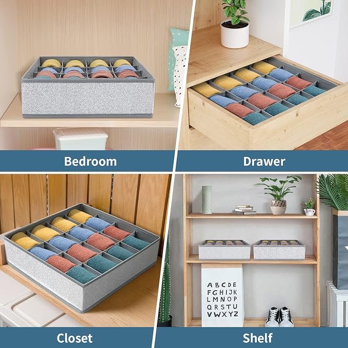 Joyoldelf Sock Drawer Organizer Divider Underwear Organizer 16-cell Fabric - Image 4