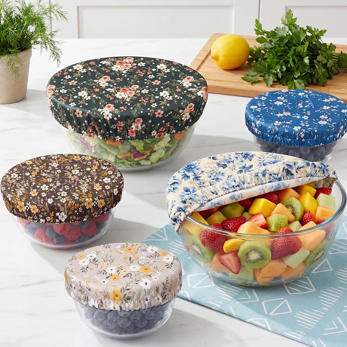 Patelai 10 Pcs Bowl Covers Reusable in 5 Size Stretch Cloth Fabric Elastic Food - Image 3