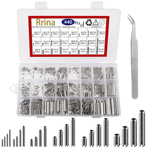 440Pcs 304 Stainless Steel Slotted Spring Pin Assortment Kit, M1.5 M2 M2.5 M3 by Rrina