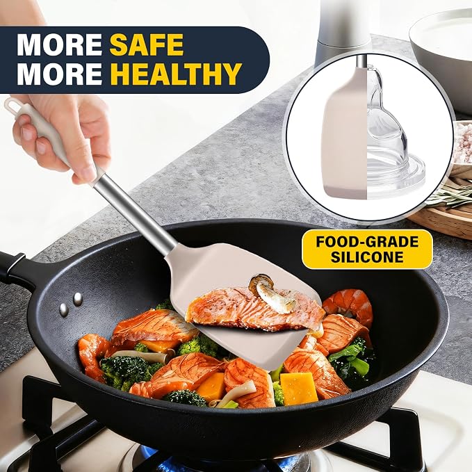 2 Pack Silicone Spatula Set, Solid & Slotted Turner - Image 3