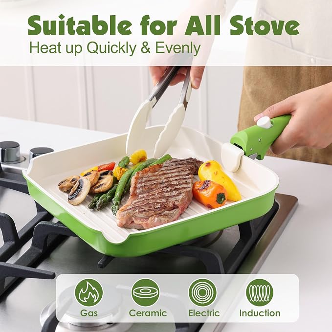 SENSARTE 17 Piece Ceramic Pots and Pans Set, Nonstick Detachable Handle Cookware - Image 6