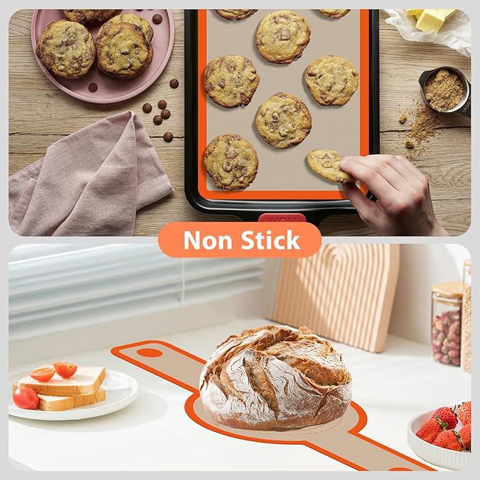 Silicone Baking Mat Set of 4, Nonstick Reusable Silicone Bread Sling & Loaf Pan - Image 2