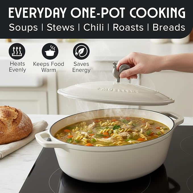 MUELLER HOME 5.5 Quart Enameled Cast Iron Oval Dutch Oven - Image 6