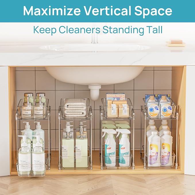 Vtopmart 4 Pack Higher Bathroom Organizer, 2 Tier White Under Sink Organizers - Image 9