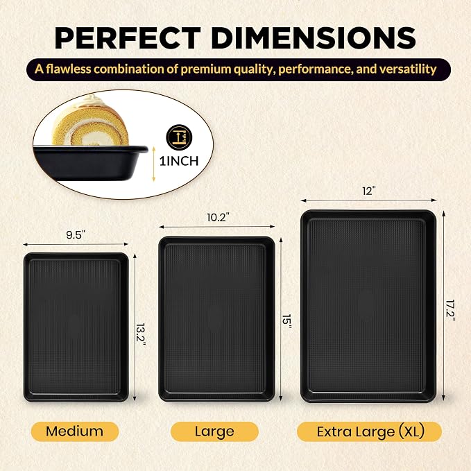 Professional Non-Stick Baking Sheets Set, 3-Piece Heavy Duty Carbon Steel - Image 2