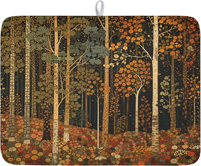 Fall Dish Drying Mat for Kitchen Counter Autumn Forest Vintage Botanical Nature by Unknown