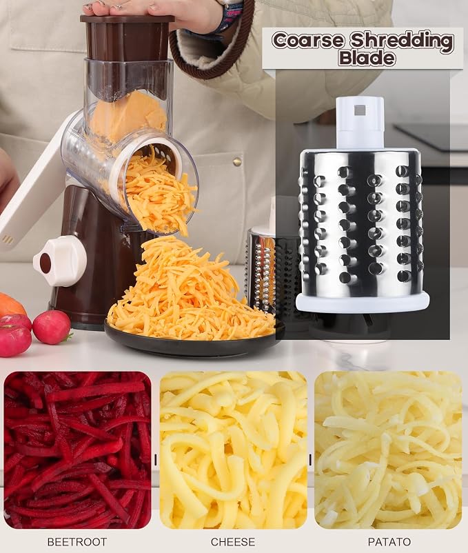 Ourokhome Rotary Cheese Grater Hand Crank, Kitchen Shredder Speed Mandolin - Image 3