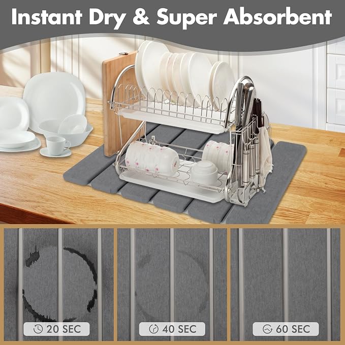 Stone Dish Drying Mat for Kitchen Counter, Eco-friendly, Instant Drying Pad - Image 5