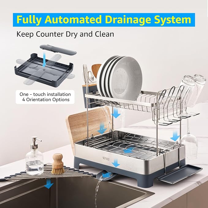 SUNLY Large Dish Drying Rack, 304 Stainless, Extra Large Drain Board - Image 4