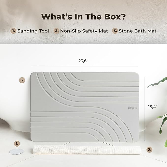 TOSORO - Stone Bath Mat Diatomaceous Earth Shower Mat Non-Slip Super Absorbent - Image 6