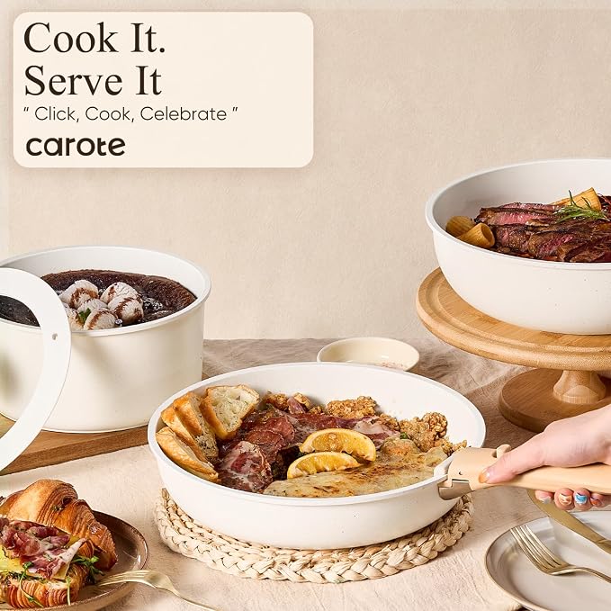 CAROTE 19pcs Pots and Pans Non Stick, Cookware Sets Detachable Handle, - Image 7