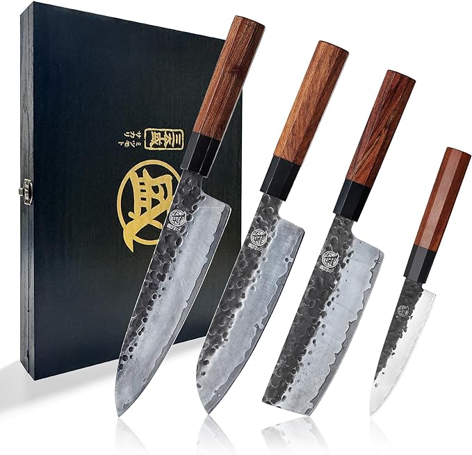 MITSUMOTO SAKARI Japanese Chef's Knife Set 4 Pcs, Professional Hand Forged by MITSUMOTOSAKARI