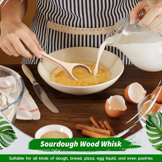 FoldTier 12 Inch Wooden Danish Dough Whisk Sourdough Whisk Dough Mixer Bread - Image 6