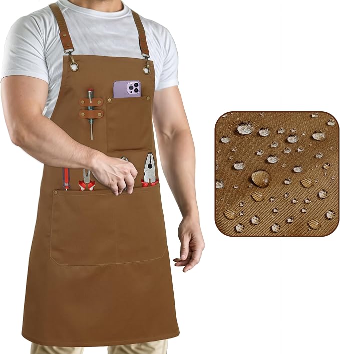 RUVANTI Work Aprons for Men, Oil & Water Repellent, PolyCotton Cross Back by Ruvanti