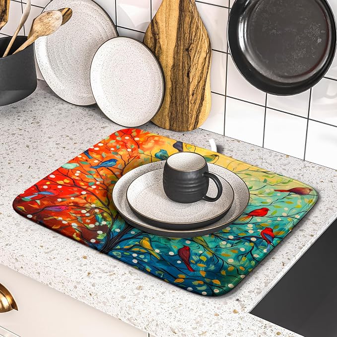 Colorful Spring Summer Tree Bird Dish Drying Mats - Image 5