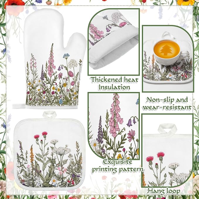 Fanfanwin 10 Pcs Wildflower Kitchen Decor Set Floral Kitchen Towels and Rugs - Image 4