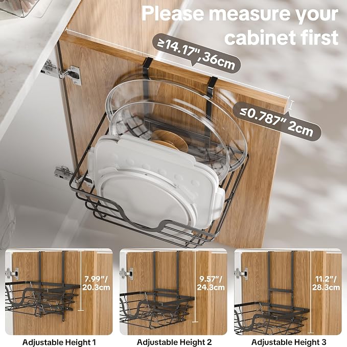 TIDIIABODE Pot Lid Organizer, Adjustable Kitchen Pot Lid Holder Inside Cabinet - Image 2