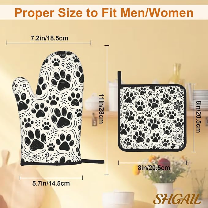 Black White Paw Oven Mitts & Potholder Set of 4 - Image 3