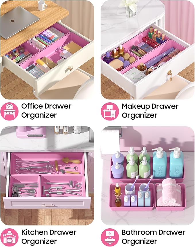 10 Pack Large Size Plastic Drawer Organizers Set, 3 Sizes Desk Drawer Organizer - Image 5