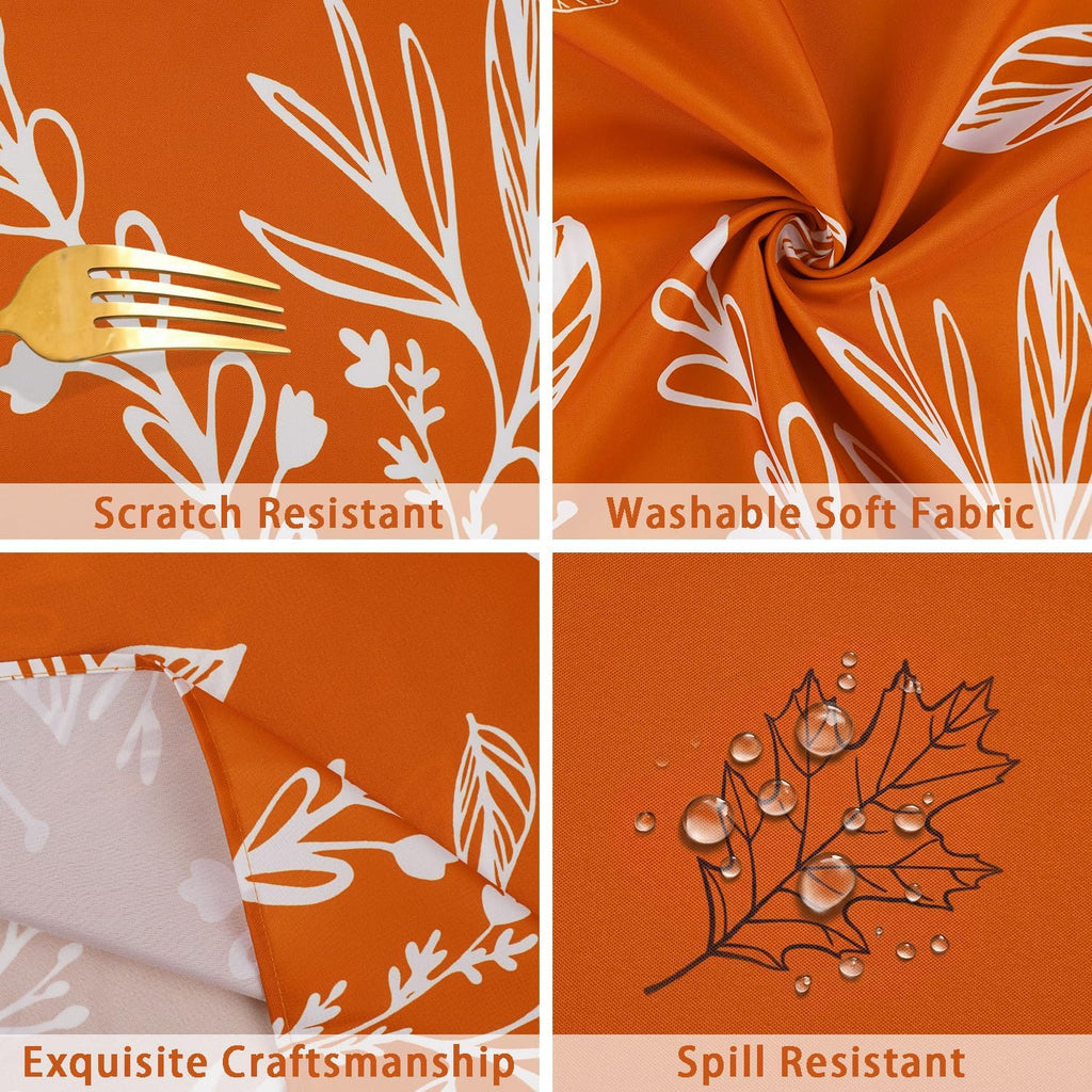 Orange Fall Tablecloth Square 52x52 Inch, Stain Resistant Washable