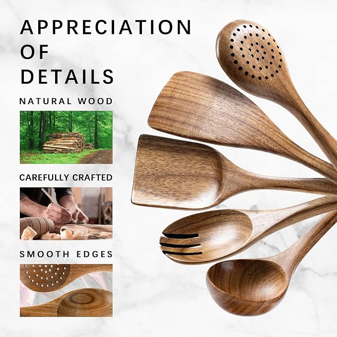 Wooden Spoons for Cooking, Nonstick Cooking Utensil Set - Image 4