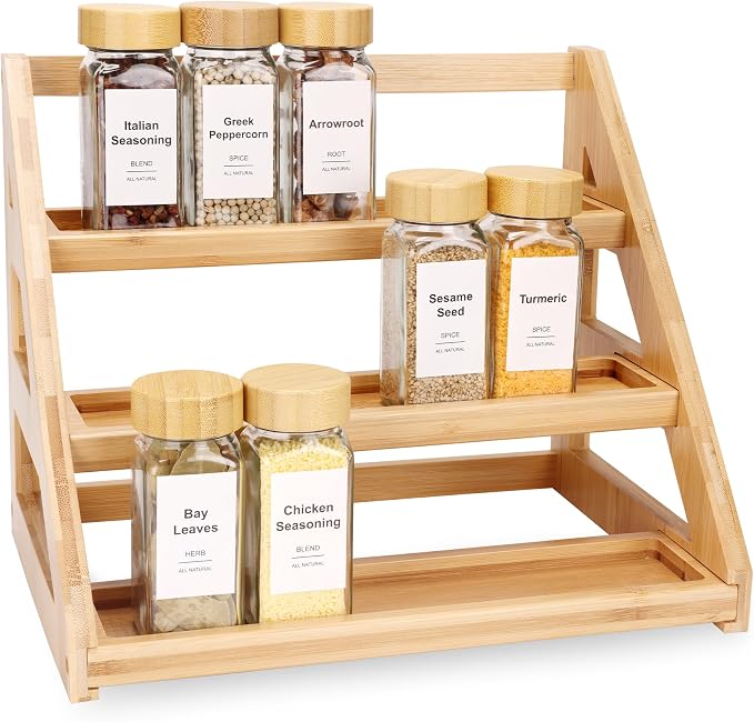 Spice Rack, Spice Organizer -3 Tier Bamboo Spice Racks, Solution by MNADSFKJ