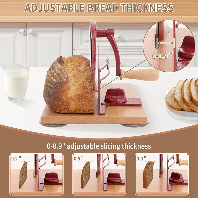 CAWIU Manual Bread Slicer with Hand Crank- Adjustable Thickness Bread Cutter - Image 2