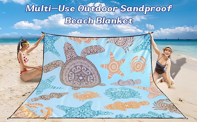WIWIGO Beach Blanket Waterproof Sandproof Beach Mat 79" X 83"/10'x9'for 2-8 - Image 6