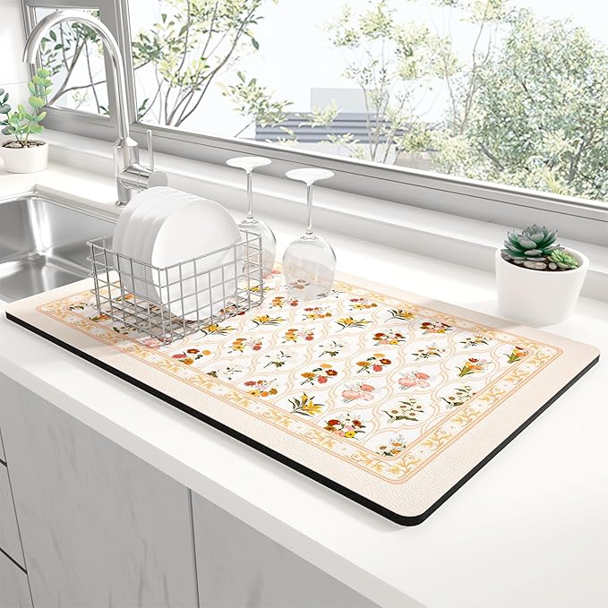 Rnivvi Dish Drying Mat for Kitchen Counter, 12 x 19" Cute Flower Theme Super by Rnivvi
