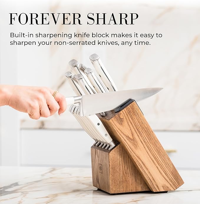 White Knife Set with Block – 14-Piece Forged Stainless Steel Knives with Triple - Image 3