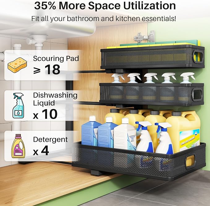 Kitstorack Under Sink Organizer, Slide out Storage Drawer Rack - Image 5