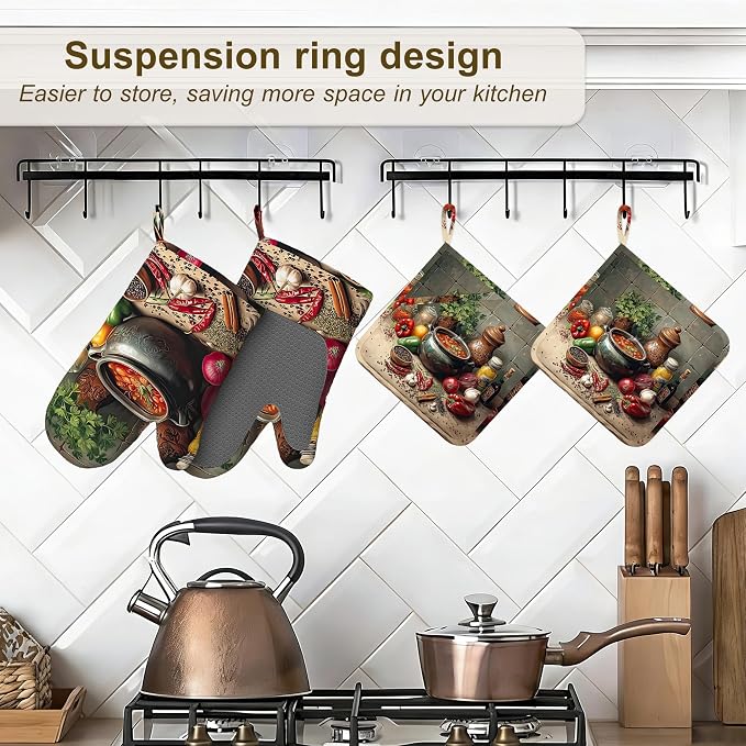 Herbs Spices Seasonings Oven Mitts and Pot Holders Set of 4, Heat Resistant Non - Image 5