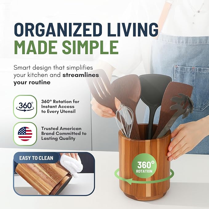 Linda's Essentials Acacia Wooden Utensil Holder - Image 5