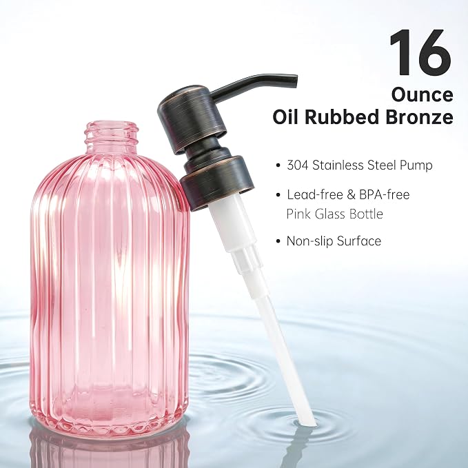 16 OZ Pink Glass Soap Dispenser - Image 4