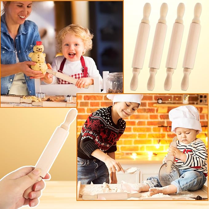 16 Pcs 8 Inch Mini Wooden Rolling Pins Small Wood Rolling Pin Wooden Roller - Image 6