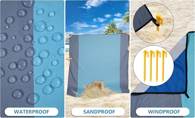 WIWIGO Beach Blanket Waterproof Sandproof Beach Mat 79" X 83"/10'x9'for 2-8 - Image 3