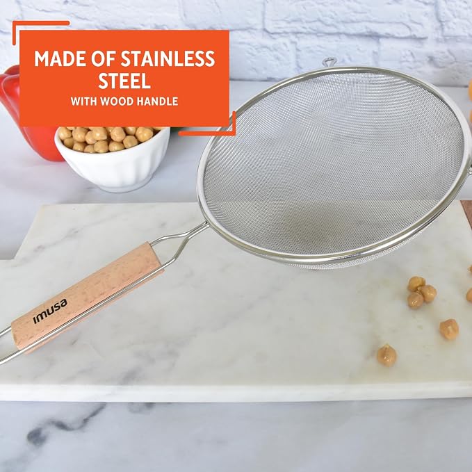 IMUSA USA Wood Stainless Steel Strainer Handle 8-Inch - Image 3