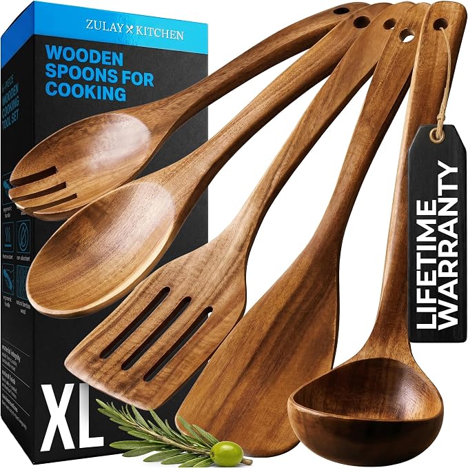 Zulay Kitchen Extra-Large 5-Piece Wooden Spoon Set by ZulayKitchen