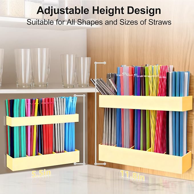Straw Holder for Cabinet Door, 9.6” Adjustable Two-Part Large Acrylic Straws - Image 2