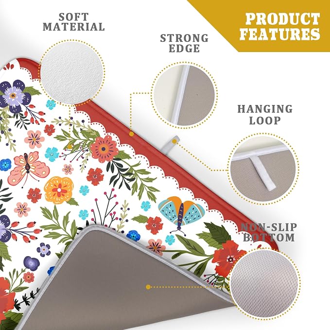 Large Microfiber Dish Drying Mat Red Floral Absorbent Drying Pad - Image 4