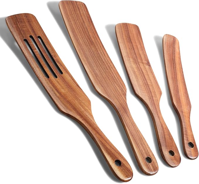 Spurtle Set, Natural Acacia Wooden Kitchen Utensils Set of 4, Wooden Spoons by TEZZ