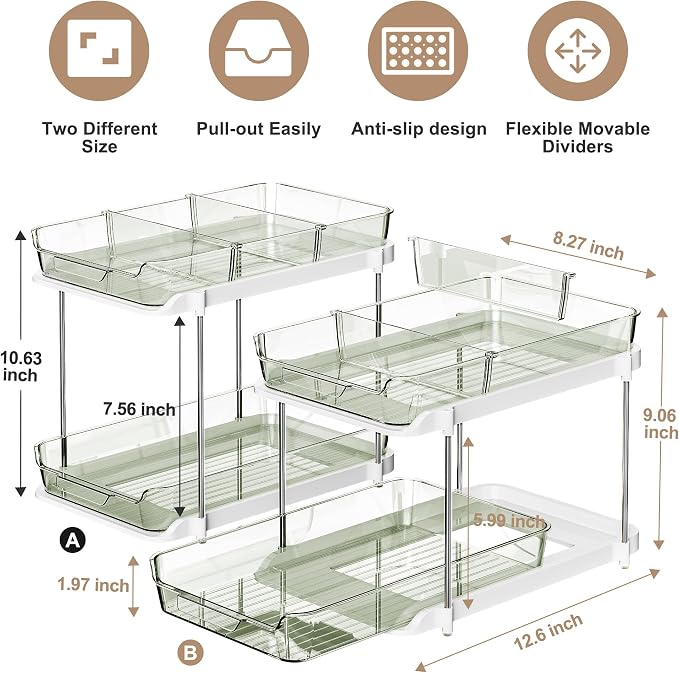 Delamu 2-Tier Multi-Purpose Bathroom Under Sink Organizers and Storage - Image 2