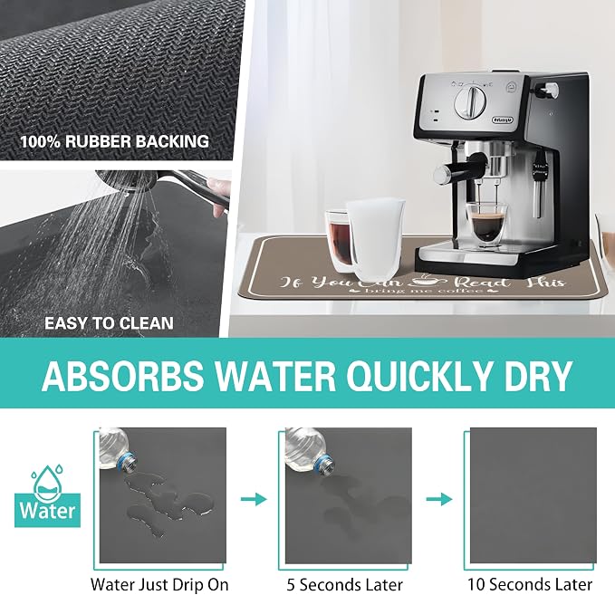 Coffee Bar Mat for Countertops 23inx15in, Absorbent Hide Stain Anti-Slip Cafe - Image 5