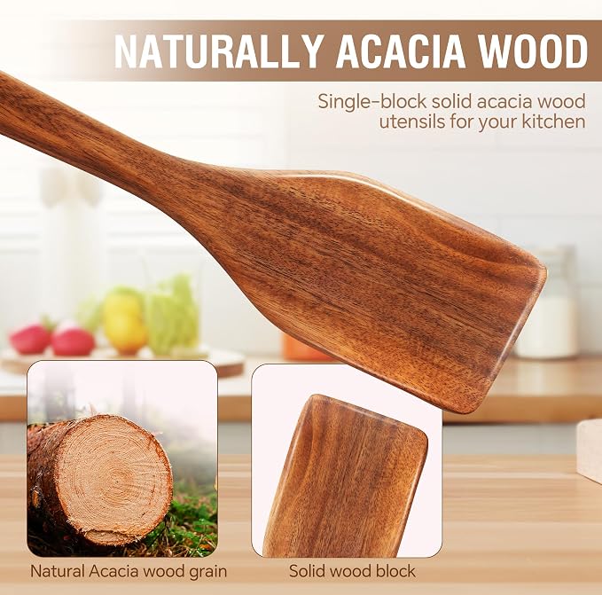 DEBETOOL 6-Piece Acacia Cooking Utensils- Natural Wooden Cooking Spoons - Image 2
