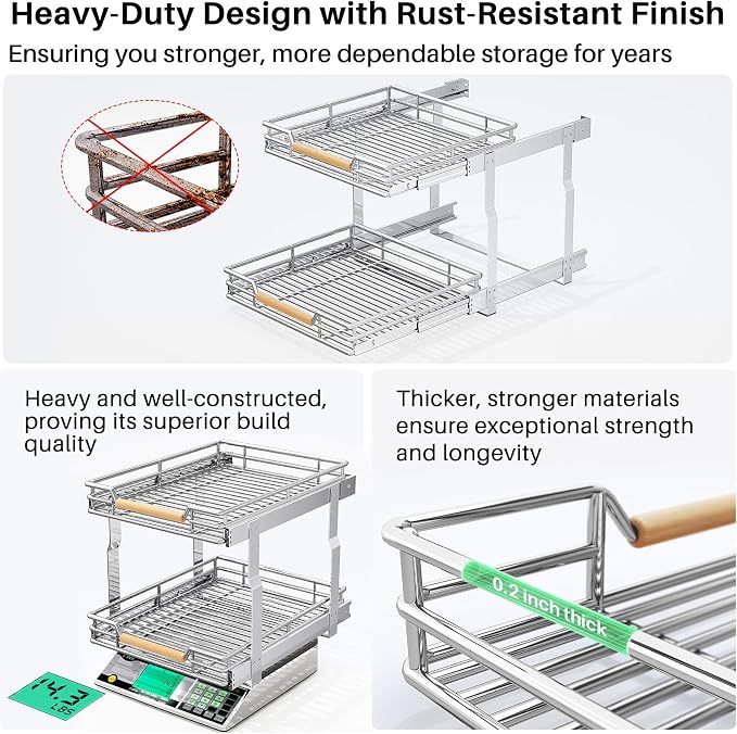Pull out Cabinet Organizer, 2 Tiers 17"W X 21"D, Heavy Duty Smooth Sliding - Image 8
