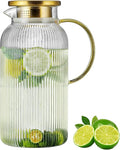 Buaic Glass Pitcher with Lid, 68 oz/2 Liter Classic Vertical Stripes Water by Buaic