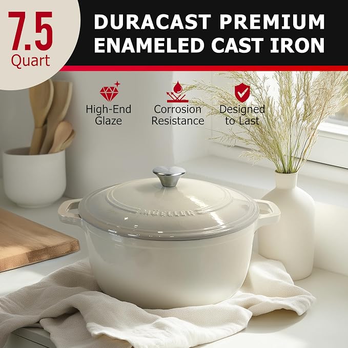 MUELLER HOME 7.5 QT Enameled Cast Iron Dutch Oven, Heavy-Duty Casserole Dish - Image 2