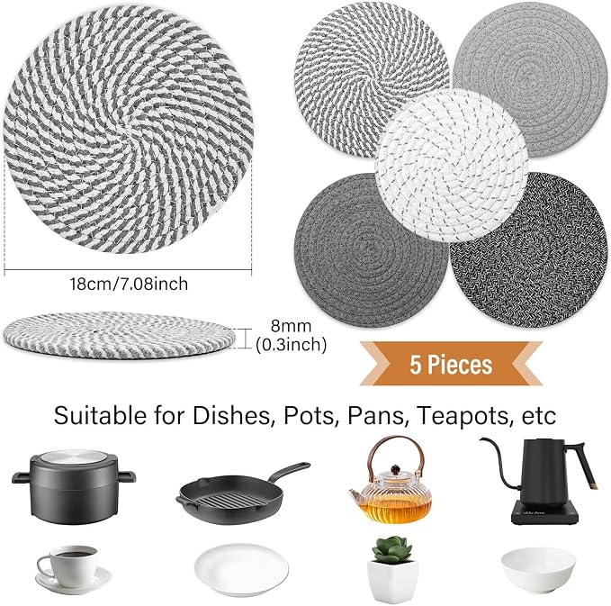 Tidponra Trivet Mats Set for Hot Dishes, 5 Heat Resistant Pot Holders Kitchen - Image 2
